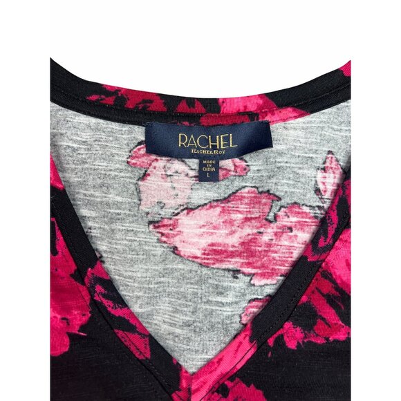 Rachel Roy Womens Sleeveless V-Neck Lightweight Black & Pink Floral Top Large - Picture 8 of 10